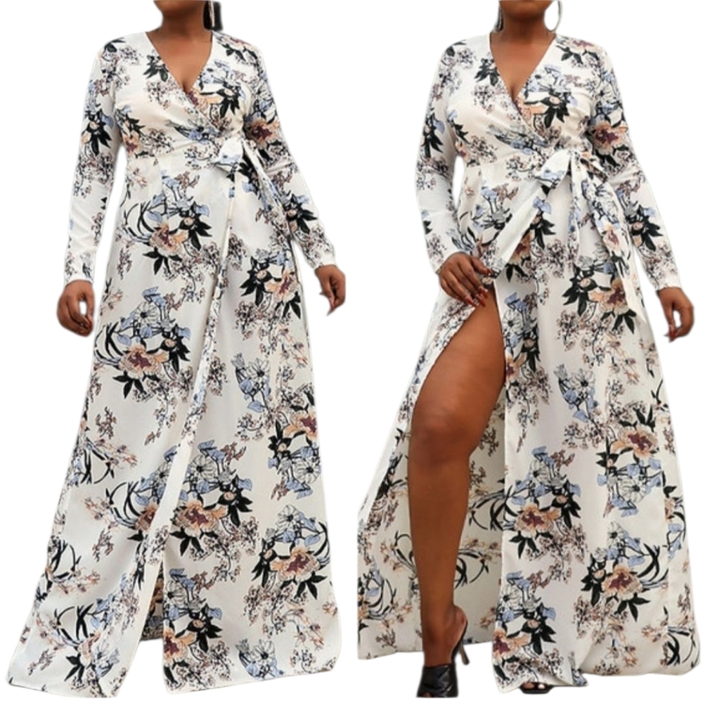 Missord Floral Print Tie Waist Maxi Kimono Cover Up Wrap Dress Multi Size M NWT